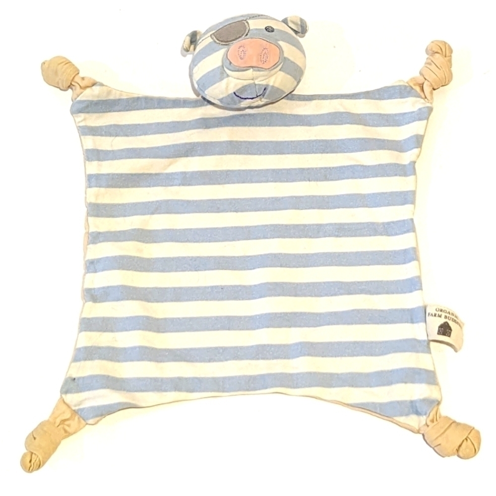 ORGANIC Farm Buddies blue striped pig security blanket lovey